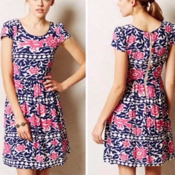 Maeve Dresses & Skirts - Maeve Navy Blue & Pink Floral Peralta Dress Size 0 EUC